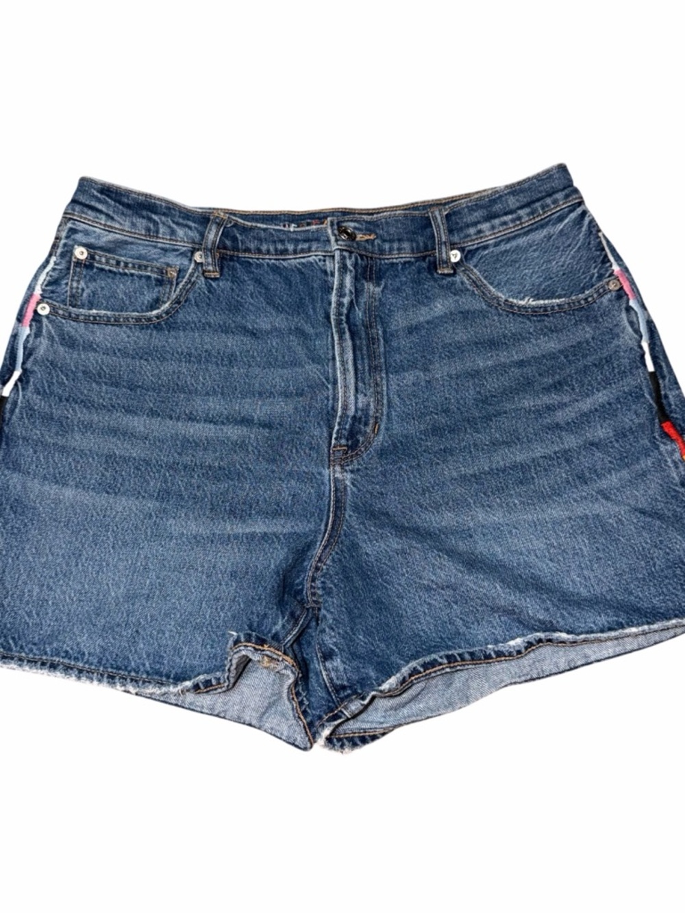 American Eagle Outfitters PRIDE 🏳️‍🌈 Dark Blue High-Rise Denim Shorts - Picture 3 of 10